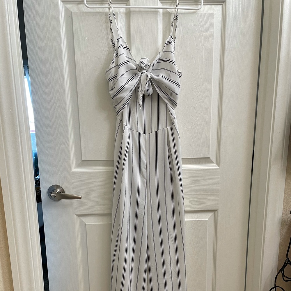 White Striped Wide Legged Long Jumpsuit